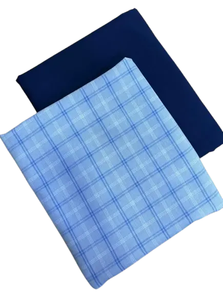 Pocket Squares Classic Blue and White Checked Designs and Plain Cotton Fabric. 2yards each
