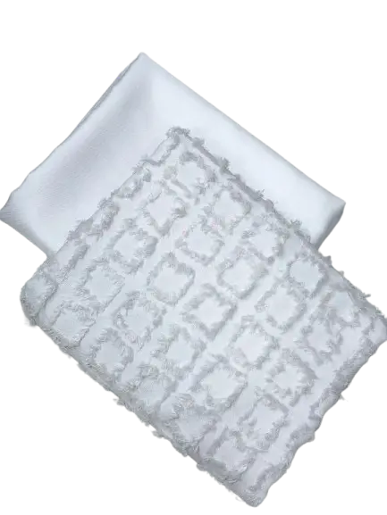 White textured fabric and a solid blue cotton fabric 2yards each