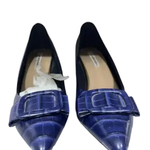Blue High Heels Croc-embossed Texture Designed with a pointed Toe by AARON FAIRY