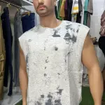 Vintage-style Sleeveless Tank with a Heavy focus on "Streetwear-distressed" Aesthetics.
