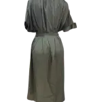 Dark khaki green pleated midi dress