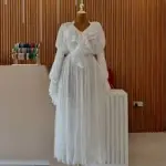 White Long-Sleeved evening Gown suitable for Formal occasions.