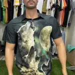 Graphic polo shirt featuring a high-definition 3D sublimation print.