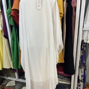 White Kaftan-Style Gown with Large Floral Prints