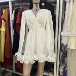 Ana Radu pleated-cape Mini Dress, featuring white pleated Fabric, cape sleeves, and a ruffled hem.