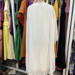 White, Floor-length Garment with Intricate Gold-toned Embroidery Abaya |Kaftan |Boubou