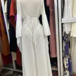 White Moroccan Kaftan (Abaya Gown) Lace details and flowy sleeves. (Free Size)