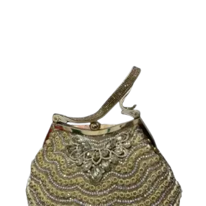 Intricately Embroidered and Beaded Gold Clutch Bag