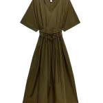 Dark khaki green pleated midi dress