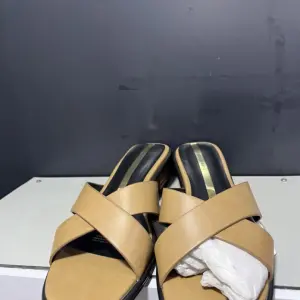 Beige cross-Strap Block Heel Slippers by Alexenderwang