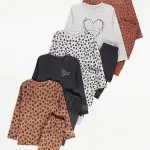 George Heart Leopard Print Long Sleeve Pyjamas 5 Pack 12month to 14years
