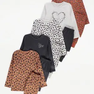 George Heart Leopard Print Long Sleeve Pyjamas 5 Pack 12month to 14years