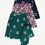Flower Wildlife Long Sleeve Pyjamas 3 Pack 12month to 14years