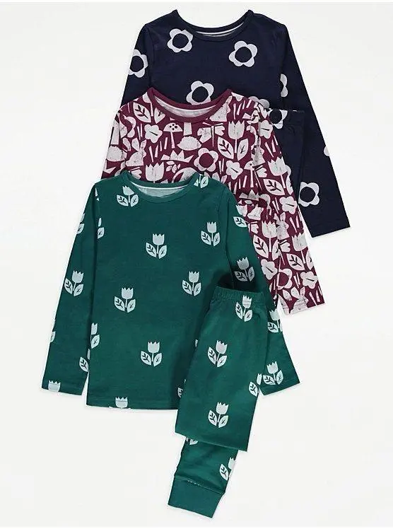 Flower Wildlife Long Sleeve Pyjamas 3 Pack 12month to 14years