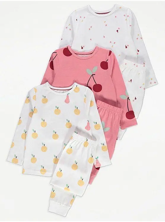 3-pack of girls' long-sleeve pyjamas 12month to 14years