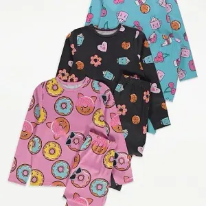 George fun Food Long Sleeve Pyjamas 3 Pack
