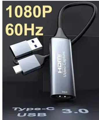 Generic 4K HDMI Video Capture card that connects via both USB Type-A and Type-C ports.