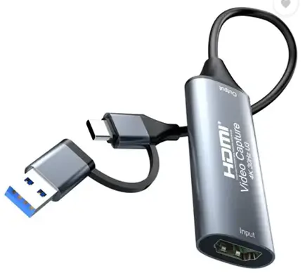 Generic 4K HDMI Video Capture card that connects via both USB Type-A and Type-C ports.