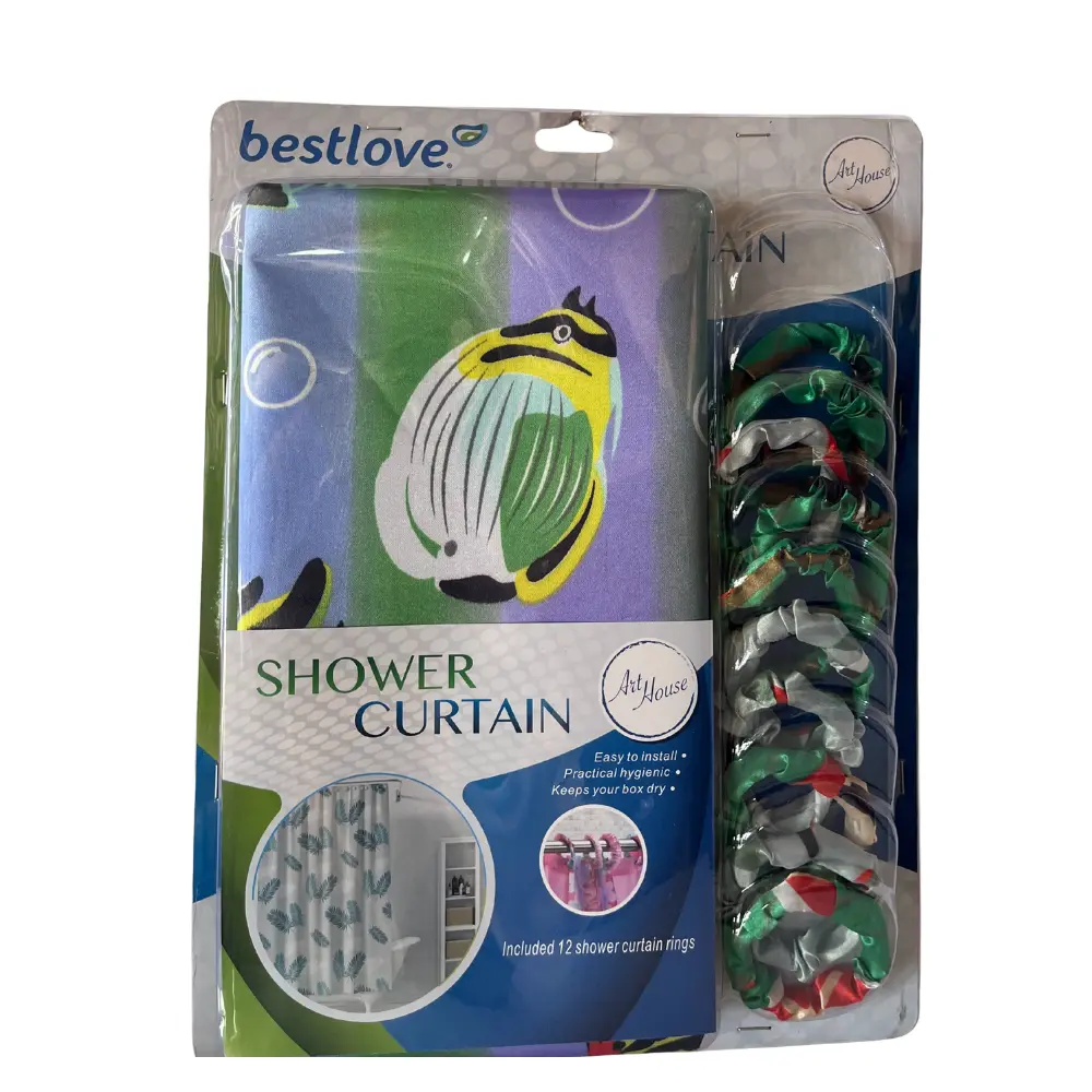 Bestlove Art House Shower Curtain featuring a unique, colorful bird design.