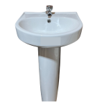 White ceramic wash basin with a full pedestal, a common and timeless style of bathroom sink