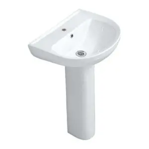 White ceramic bathroom basin with a full pedestal