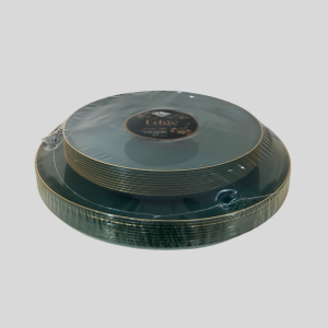 Decor Edge Collection Combo Disposable Plastic Plates with a Green and gold rim design 20 Pieces