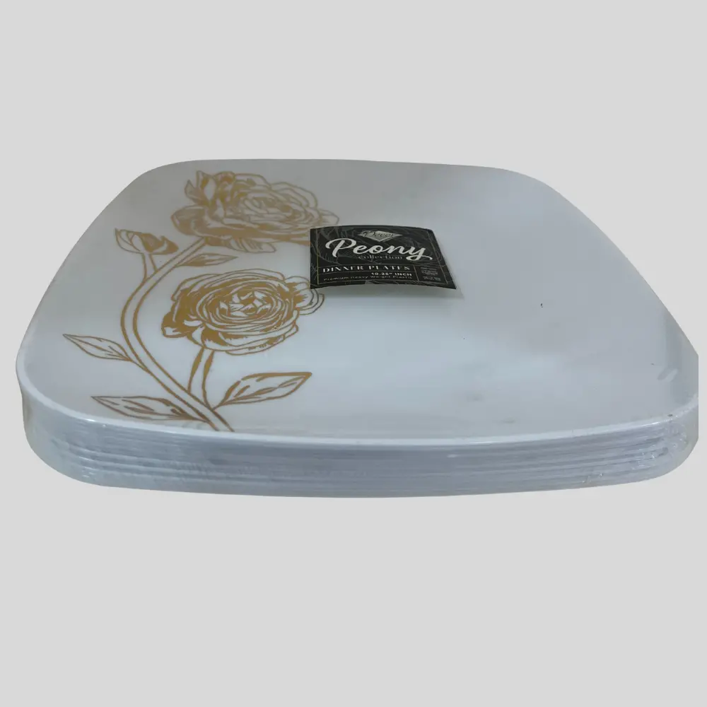 Decorline Elegant Sturdy Reusable Plastic Plates 10 Pieces White/Gold