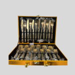 1st world 24pcs Gold Plated Stainless steel Cutlery set with Briefcase - Gold