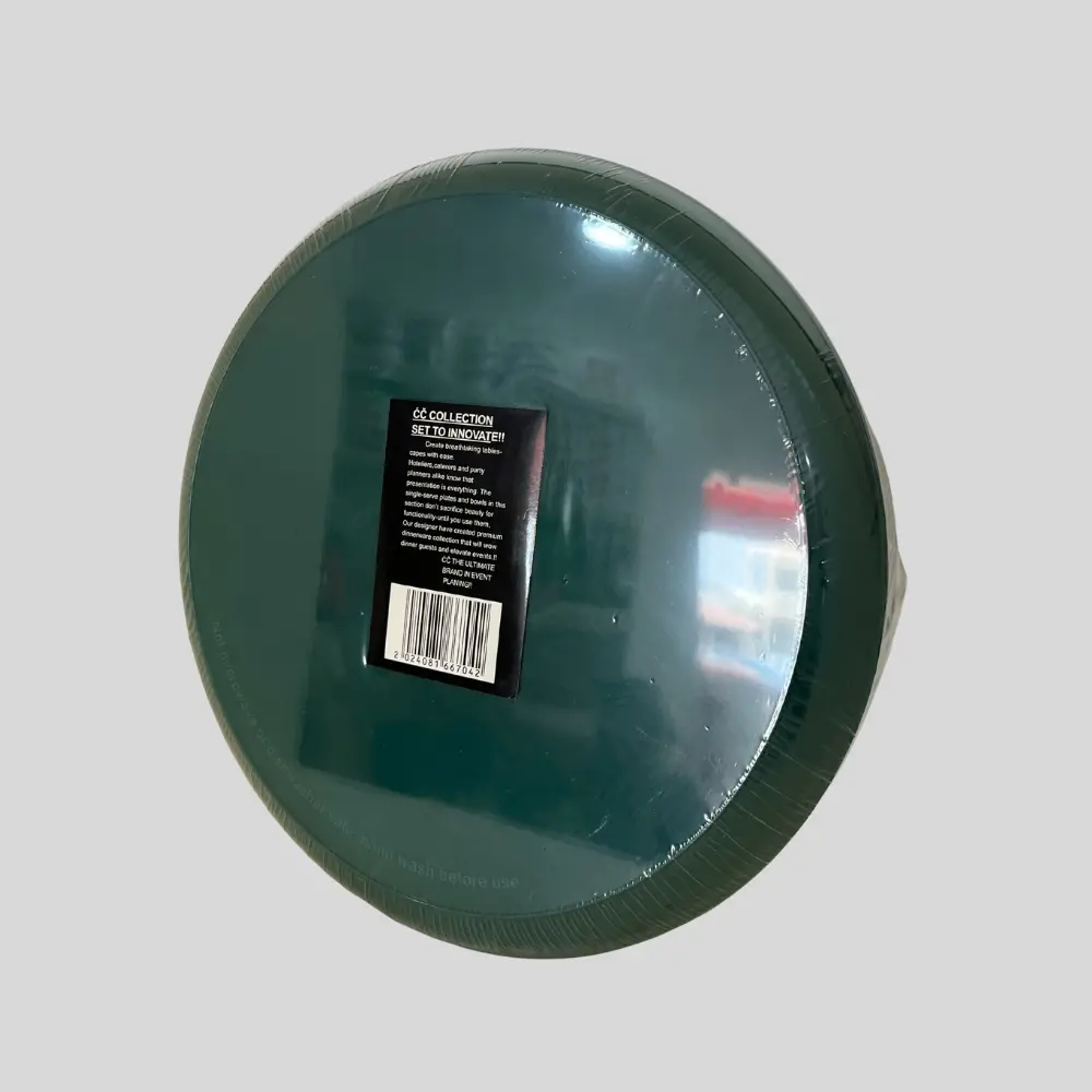 Decor Edge Collection Combo Disposable Plastic Plates with a Green and gold rim design 20 Pieces