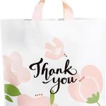 50Pcs Thank You Plastic Shopping Bags for Small Business, Reusable Floral Store Bags