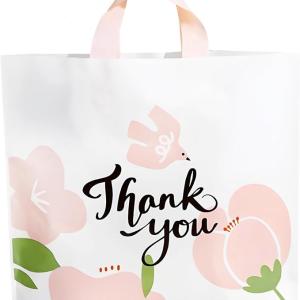 50Pcs Thank You Plastic Shopping Bags for Small Business, Reusable Floral Store Bags