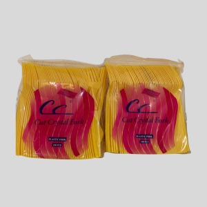CC-branded "Cut Crystal Fork" Plastic Forks-Caribbean Yellow Plastic Forks. 100 pieces