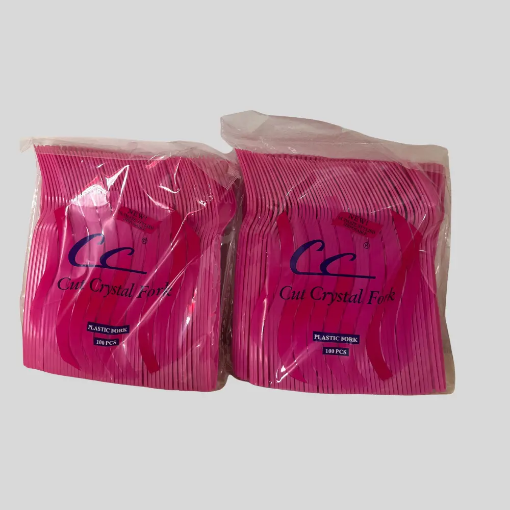 CC-branded "Cut Crystal Fork" Plastic Forks-Caribbean Pink Plastic Forks. 100 pieces