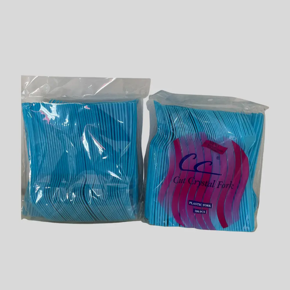 CC-branded "Cut Crystal Fork" plastic forks-Caribbean Blue Plastic Forks 100 pieces