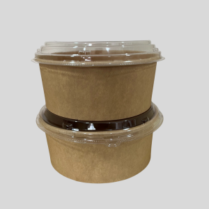 Disposable Round Kraft Paper Food Container with a Clear Plastic Lid for soups 50pcs