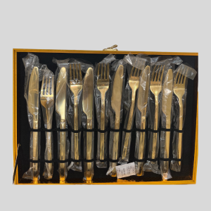 1st world 24pcs Gold Plated Stainless steel Cutlery set with Briefcase - Gold