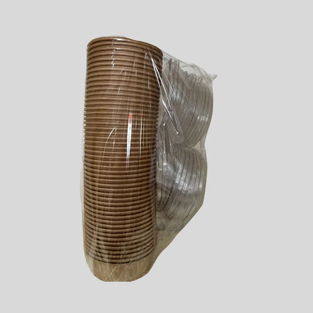 Long Disposable Round Kraft Paper Food Container with a Clear Plastic Lid 50pcs Long