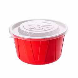 Disposable PP Plastic Round Fast Food Bowl with Lid Red & White for Soup Noodle Takeaway Packaging 50Pcs
