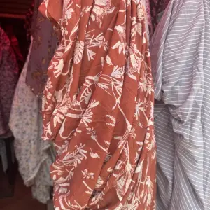 Thrift White Floral Hand-Block Print on a Terracotta Double Length