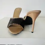Zara heeled mule sandals in a textured strap and a high stiletto heel.