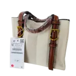 Zara Cream and Brown Mini Tote Bag