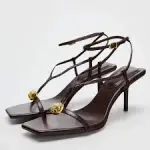 Zara Heeled Sandals with Gold-tone metal