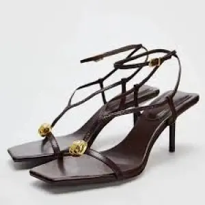 Zara Heeled Sandals with Gold-tone metal