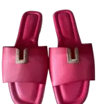 Pink Leather Slide Sandals