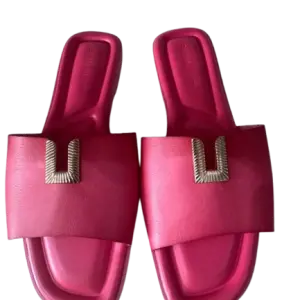 Pink Leather Slide Sandals