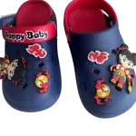navy blue and red kids' clogs