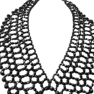 Black beaded bib collar necklace