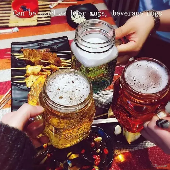 14OZ Colored Mug Sublimation Gradient Mason Jars With Handle Lids and Straw