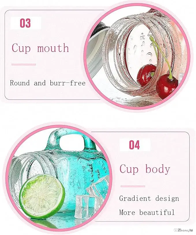 14OZ Colored Mug Sublimation Gradient Mason Jars With Handle Lids and Straw