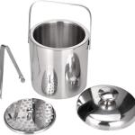 Stainless steel Ice Bucket Ice Cube Container Double Walled 1.3 Liter Ice Container with Tongs and Lid Ice Container